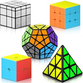 Vdealen Speed Cube Set, Cube Bundle 2x2 3x3 Pyramid Dodecahedron Mirror Magic Cube Pack, Puzzle Cube Collection Toys Easter Valentines Gift for Kids Teens Adults [5 Pack]