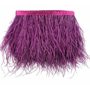 Heyiwell 2Yards Dark Purple Ostrich Feather Fringe Trim for Sewing Clothes,Latin Dress,Wedding,DIY Dress Crafts Decoration 4~6" Inch