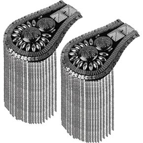 AUEAR, 1 Pair Rivet Shoulder Epaulettes Badge Tassel Chain Metal Fringe Pads Epaulets Blazer Decoration for Jackets (Black)