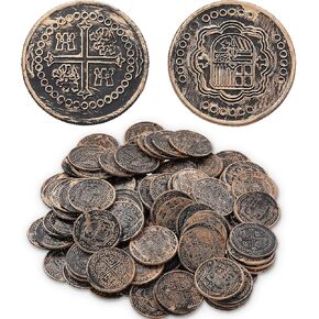 Dingion 100 Pcs Plastic Gold Coins Set Pirate Coins Fake Toy Tokens Treasure Coins Reward Gifts Replica Spanish Doubloons for Board Games Pirate Treasure Chest Party Favors (Bronze)