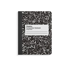 Staples Composition Notebook, 7.5" x 9.75", College Ruled, 100 Sheets, Black/White Marble, 4/Pack