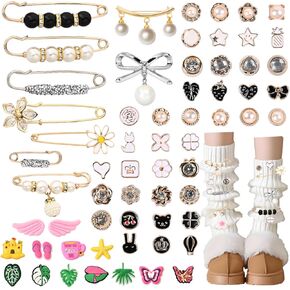120 Pcs Charms for Socks Safety Pin, Junk Socks Charms Pins Kit for Women, Gold Sock Charms, Rhinestone Pearl Brooch Pins Button Pins for Clothes Hats Shoes Scarf Shawl
