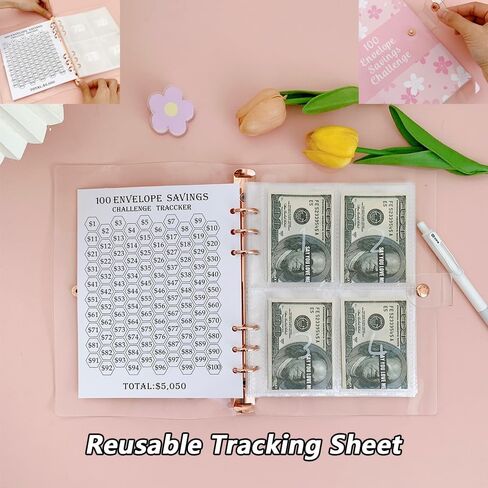 logfaadcoi 100 مغلف الأموال توفير الموثق التحدي مع الأظرف النقدية ، الوردي in Kuwait