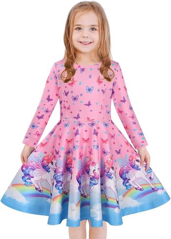 Little Girls Printed Casual Party Dresses Twirly Longsleeve Dress Frozen World Fall S in Saudi Arabia