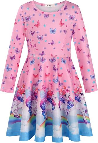 Little Girls Printed Casual Party Dresses Twirly Longsleeve Dress Frozen World Fall S in Saudi Arabia