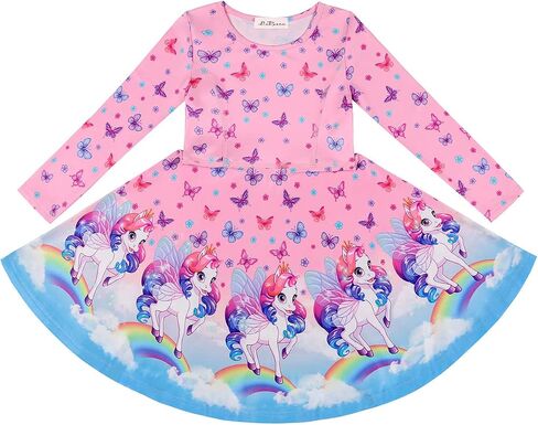 Little Girls Printed Casual Party Dresses Twirly Longsleeve Dress Frozen World Fall S in Saudi Arabia