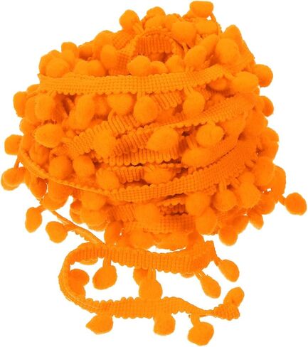 UXCELL 20 ياردة POM Ball Ball Fringe Trim ، شريط خياطة ملحق DIY للحرف اليدوية للستائر المنزلية تزيين وسادة ملابس (8 مم ، برتقالي) in Saudi Arabia