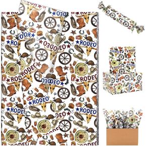 100 Sheets Western Cowboy Tissue Paper, 20 x 14in Watercolor Wild West Rodeo Gift Wrapping Paper Horse Hoofs Ox Bones Art Paper for Horse Racing Party Birthday Party Supplies