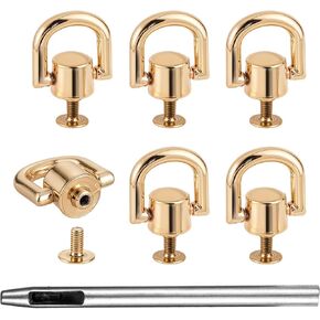 6 Pcs D Rings for Purse, Heavy Duty Leather Rivets Button and Stud Screw, Brass Ball Studs Rivets D Ring, Brass Rivets for Leather Rotatable Purse Strap, 360 Rotatable D Ring Brass Rivets(Gold)