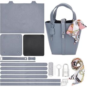 WADORN DIY PU Leather Tote Bag Making Set, PU Leather Handbag Making Material Sewing Kit for Women DIY Sew on Women's Tote Bag Making Kit for Handmade Craft Bag Making Accessories, Light Blue