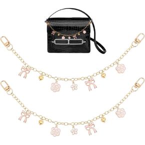 WADORN 2pcs Flower Pendants Purse Chain Strap Extender, 11.8-12.7 Inch Handbag Replacement Strap Clutches Charms Chain with Buckles for Wallet Satchel Shoulder Crossbody Bag Decorative Chain