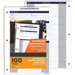 Performore 100 Pack of Customer Profile Information Sheets 8.5" X 5.5" Card Inserts for A5 3-Ring Binder, Client Profile Binder Index Cards for Small Business - Client Information Book