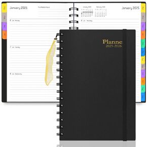 Daily Planner 2025-2026, 15 Month Planner with Tabs, January 2025-March 2026, Yearly Monthly Weekly Daily Time Management Manual and Planner, 100GSM Thick Paper, A5 Size, Black, Spiral Bound