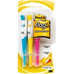 Post-it Flag+ Highlighter, 3-Pack – Yellow, Pink, and Blue Highlighters with Integrated 50-Color Coordinated Flags