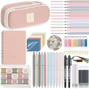 Bible Study Supplies, Bible Journaling Kit, Book Annotation Kit, Christmas Christian Gifts for Women, No Bleed Pens & Highlighters Set Bible Tabs Notebook Pencil Case for Office Home (Pink)
