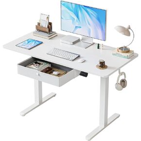 BANTI Electric Standing Desk with Drawer, Adjustable Height Sit Stand Up Desk, Home Office Desk Computer Workstation, 48x24 Inches, White