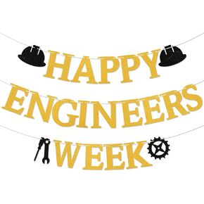 Happy Engineers Week Banner - Engineer Week Sign, Civil Engineer, Chemical Engineer, Engineer appreciation Party Decoration Gold Glitter