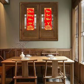 Vietnamese New Year Red Self-adhesive Couplets, 2pcs 2025 Asian Spring Festival Door Decoration for Tết Việt Nam Décor, Traditional Vietnam Lunar Year Banner Sign, Câu Đối Treo Tết Nguyên Đán