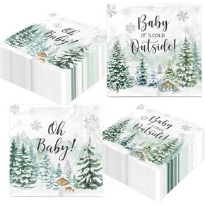 Baby Shower Paper Napkins Boy Baby Shower Decorations Winter Woodland Disposable Dinner Napkins for Home Kitchen Christmas Birthday Baby Shower Party Supplies