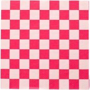 Hot Pink Checker Large Paper Napkins | Premium Party Table Decor, Birthday, Bachelorette, Valentine's Day | Happy Birthday Decorations, Lunch Napkins, 3-ply Paper, Pack of 20, 6.5" Folded