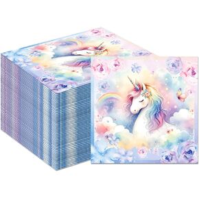 40 Pcs Dream Unicorn Party Napkins Unicorn Rainbow Napkins Flower Unicorn Napkins Disposable Paper Napkins for Wedding Banquet Restaurant Holiday
