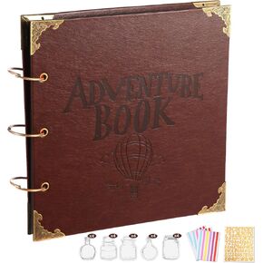 Leather Scrapbook Photo Album with 3 ring photo binder Handmade DIY Memory Book Kit for Couples, Friends, Babies & Parents Gifts(Decorative Stickers, Initials Sticker & Flower Bookmarks Included)