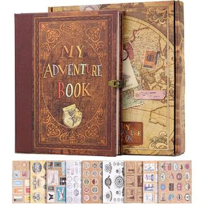 Adventure Book 124 Pages 9.4 * 8.3 Inch Scrapbook Photo Album,Retro Style Embossed Letter Cover Travel Diary Journal Scrap Book For Couples