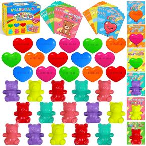 30 Pack Valentines Day Cards For Kids With Crayons, Valentines Day Cards for Kids School, Kids Classroom Valentines Exchange Gifts, Bear Heart Shape Crayons, Valentines Party Favors For Kids