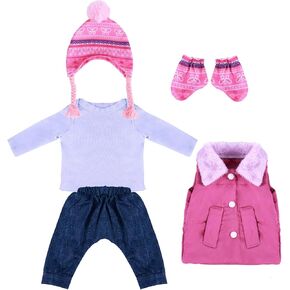 BABESIDE 5 Pcs Reborn Baby Doll Clothes Set for 17-22 Inch Dolls, Baby Doll Winter Clothes and Doll Accessories Set with Baby Doll Hat Doll Gloves for Realistic Baby Dolls Girl, Purple & Blue