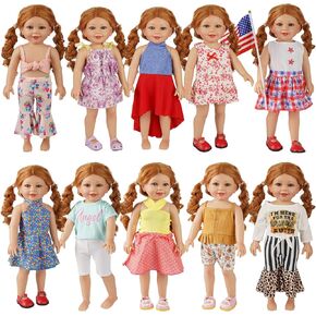 BABESIDE 10 Sets of Baby Doll Clothes for 18 Inch Dolls, Various Styles and Patterns 18 Inch Doll Clothes and Accessories Set for 18 Inch Dolls Girls, Only 15 pcs Doll Accessories