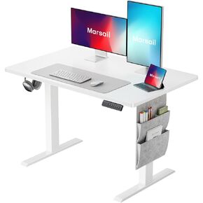 Marsail 40x24 Electric Adjustable Height Standing Desk with Storage Bag, 4 Memory Height Settings,Sit Stand Up Desk for Home Office,Computer Gaming Workstation, Cable Manager, and Headphone Hook