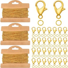 TOAOB 49 Feet Gold Jewelry Making Chains 2mm Necklace Chains Metal Chains Cable Chain Link with 60pcs Lobster Clasps and 90pcs Jump Rings for Jewelry Making DIY Necklace Bracelet Anklet