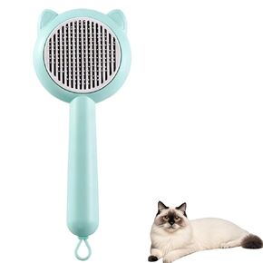 فرشاة Cat للتسلق ، أداة الاستمالة للحيوانات الأليفة مع زر سفك بنقرة واحدة ، مصمم للقطط والكلاب مع سفك ، وإزالة الشعر المتشابك الفضفاضة （أخضر）