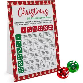 Exchange Dice Game, One Instruction Standing Sign with 2 Dice, Christmas Group Party Game, Xmas Gift Swap Game-SDGE02