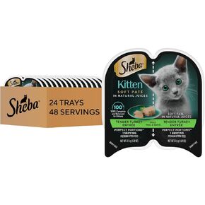 Sheba Perfect Portions Kitten Wet Cat Food Pate Turkey Entree, 2.6 oz. Twin-Pack Trays, 24 Count