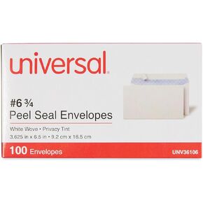 Universal UNV36106 3.63 in. x 6.5 in. #6-3/4 Square Flap Peel Seal Envelope - White (100/Box)