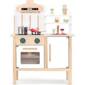 PairPear Play Kitchen for Kids, Wooden Toys Kids Kitchen Playset for Girls and Boys, Mordern Designed Toys Kitchen Gift with Play Food Kitchen Accessoires for 3Y+