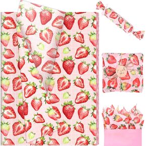 100 Sheets Strawberry Tissue Paper, 20 x 14 Inch Watercolor Strawberry Wrapping Paper Fruit Pattern Gift Packaging Paper for Birthday Baby Shower Wedding Gift Decor