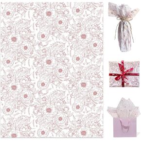 24 Sheets 20X28 Inch Pink Floral Tissue Paper for Gift Bags Vintage Flower Gift Wrapping Paper for Valentine's Day Gift Packaging Wedding DIY Crafts Birthday Graduation Holiday Party Decoration