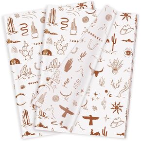 JarThenaAMCS 100 Sheets Western Cowboy Tissue Paper Wild West Rodeo Gift Wrapping Paper Brown DIY Art Craft Tissue for Birthday Holiday Cowgirl Party Decor Supplies, 13.7 x 19.6 Inch