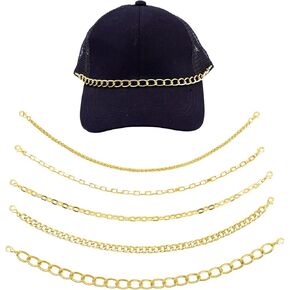 5pcs Trucker Hat Chains, 5 Style Gold Hat Brim Chain Detachable Trucker Hat Chains Women Bill Decoration Metal Trucker Hat Charms for Mesh Baseball Cap Accessories