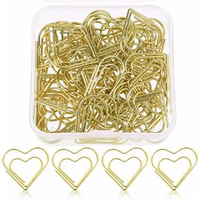 100 PCS مقاطع ورق قلب ذهبية ، مقاطع ورقية صغيرة الحب على شكل إشارة مرجعية على شكل مرجعية مصغرة للورق المعدني للوثيقة المكتبية وثيقة وثيقة الفرز تنظيم الحرف الزفاف الحرف