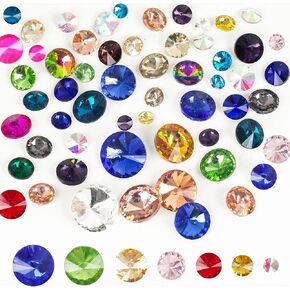 150Pcs Mix Round Glass Rhinestones Random Color Point Back Crystal Gems Satellite Faceted Rhinestones 7 Sizes Jewels Embelishments with Silver Plated Back for Crafts, Jewelry Making, Clothes, Shoes