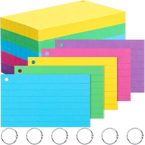 Ruled Index Cards 3x5 Inches,300 Pcs Colorful Index Cards with Ring,Heavy Note Cards,Both Sides Lined Colored Index Flashcards,Study Cards,Memo Scratch Pad for Home Office School