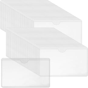 200 Pack 3.9 × 2.4 Inch Self Adhesive Index Card Pockets, Clear Sticky Labels Holders with Top Open, Ideal Business Card Pockets for Protection Index Cards, Business Cards, Photos, Files
