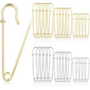 40pcs Heavy Duty Safety Pins,Safety Pins Large,3" 2.5" 2" Different Sizes Safety Pins for Clothes Diapers Canvas Blankets Crafts Skirts,Diaper Pins for Cloth Diapers(3 Sizes,Gold & Silver)