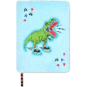 iscream Plush Fur Book-Bound Lined-Page 8.5" Applique Accent Journal - Dinos on a Roll