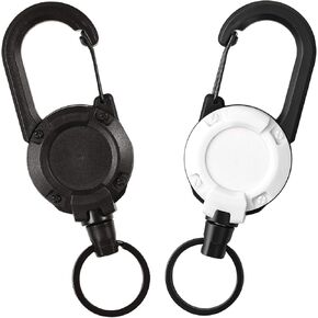 Heavy Duty Retractable Keychain,Multitool Carabiner Badge Holder,Tactical ID Badge Reel with 23.6" Steel Retractable Cord for Men and Women（Black and White Combo）