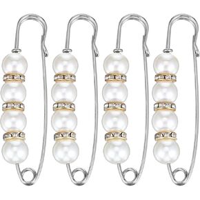 4 PCS Safety Pin Brooch Pearl Brooch Pins for Women Decorative Pins for Clothing Fashion Faux Pearl Brooch Pins Heavy Duty Safety Pins with Pearl Embellishment for Girls Pants Extender Safety Pins