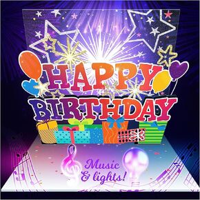 100 GREETINGS Fireworks Pop Up Happy Birthday Card - Singing Celebration Card with Light Show & Music, Unique Musical BDay Message for Women, Men, Mom, Grandma & Grandpa (1 LED)